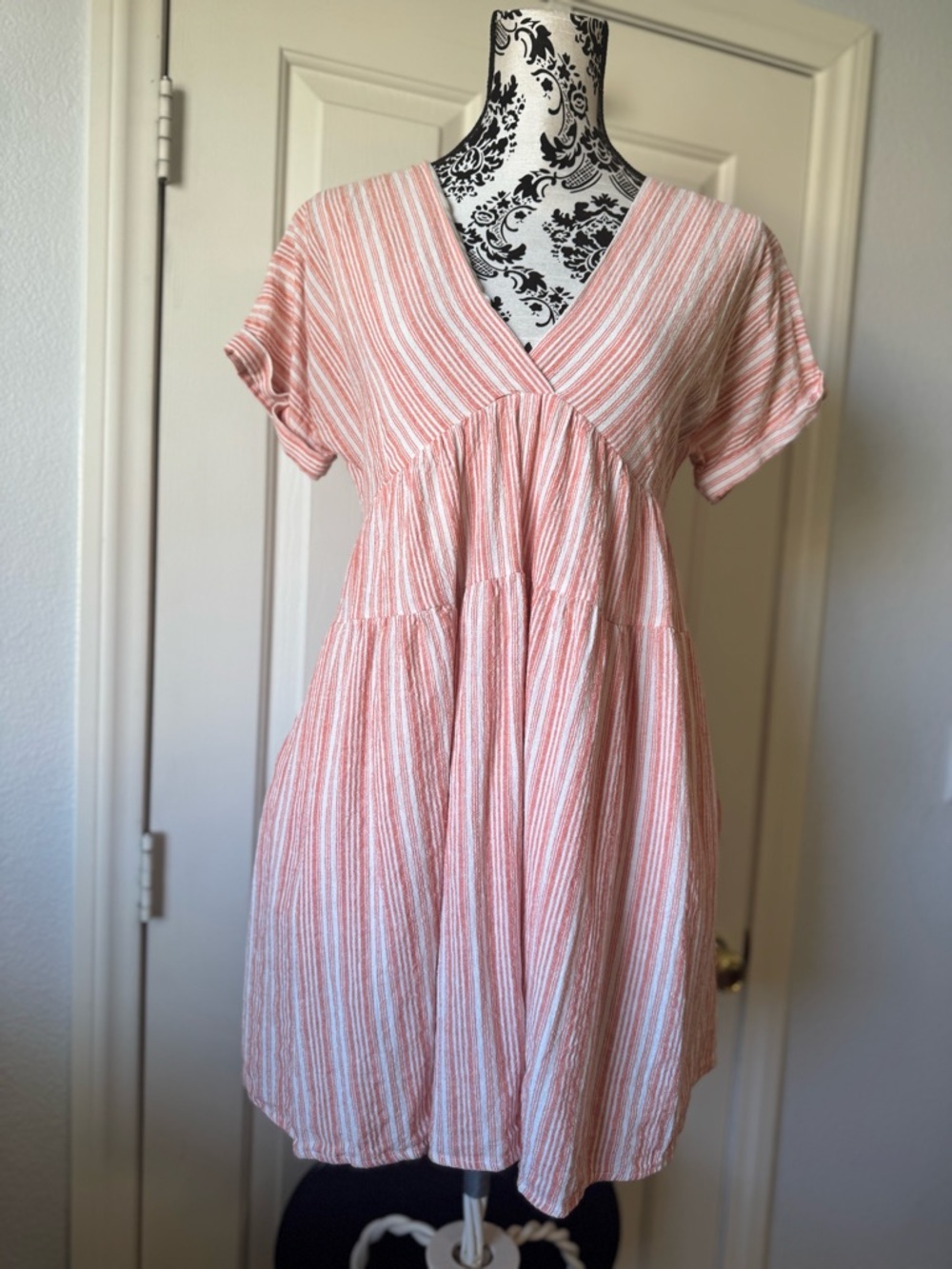 MUSTARD SEED Striped Pink V-Neck Babydoll Dress